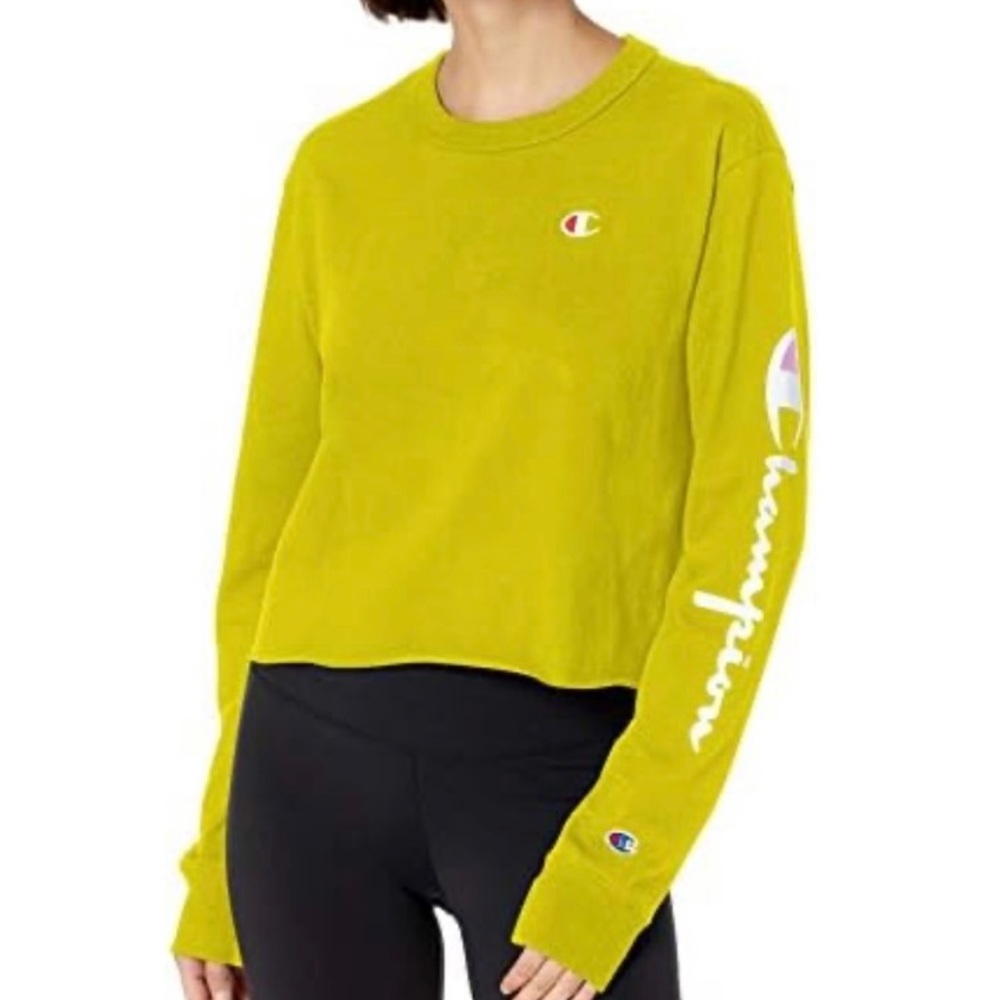 Champion Women's Crewneck Cropped Long Sleeve Boyfriend Tee